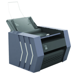 A printer featuring a paper tray located on its upper section for easy access.