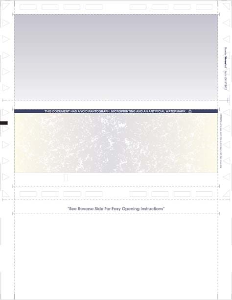 A checkbook featuring a blue border and white pages, resting on a flat surface.